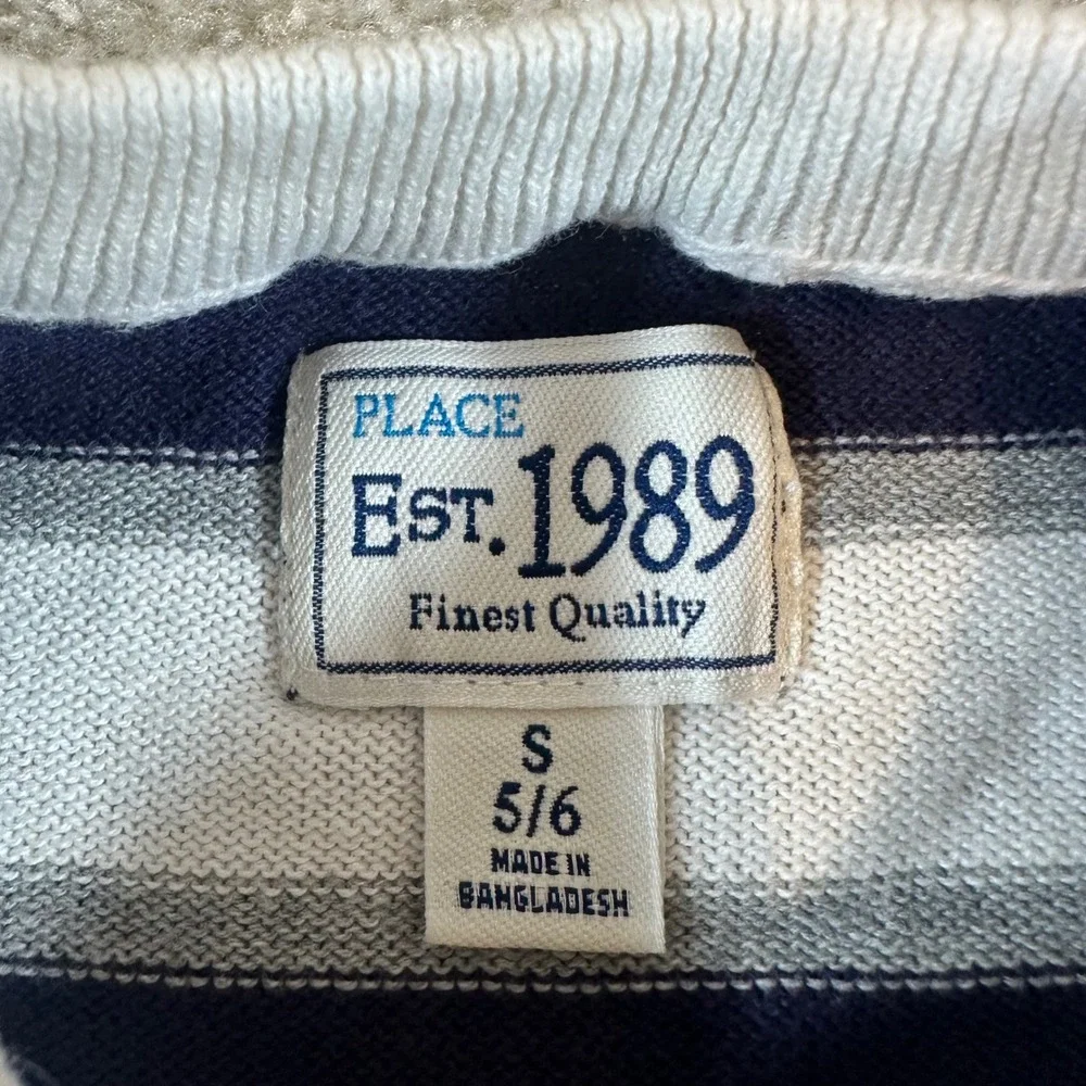 The Children's Place Boys Striped V-Neck Sweater Navy Grey Size S 5/6‎ Cotton